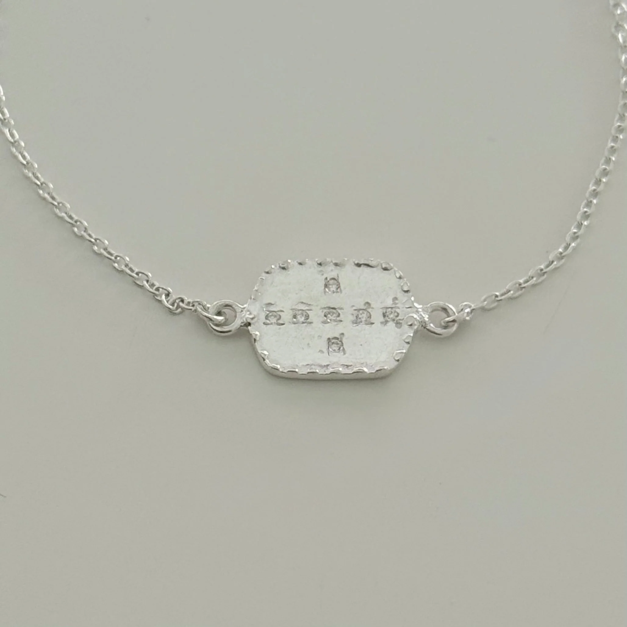 Textured Sterling Silver Rectangular Disc Bracelet with Cubic Zirconia - Image 4