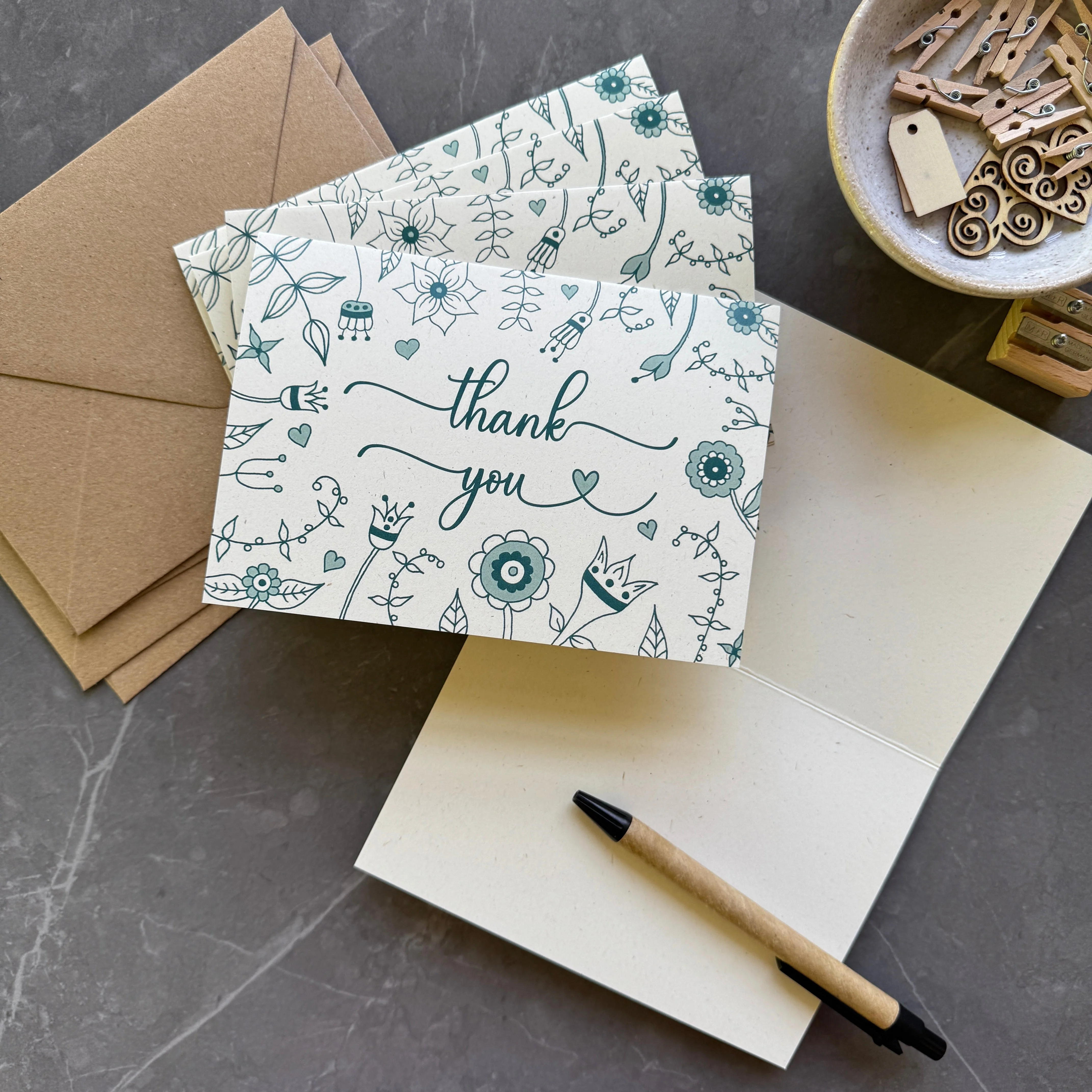 Thank You Note Cards - Teal Florals - Image 2