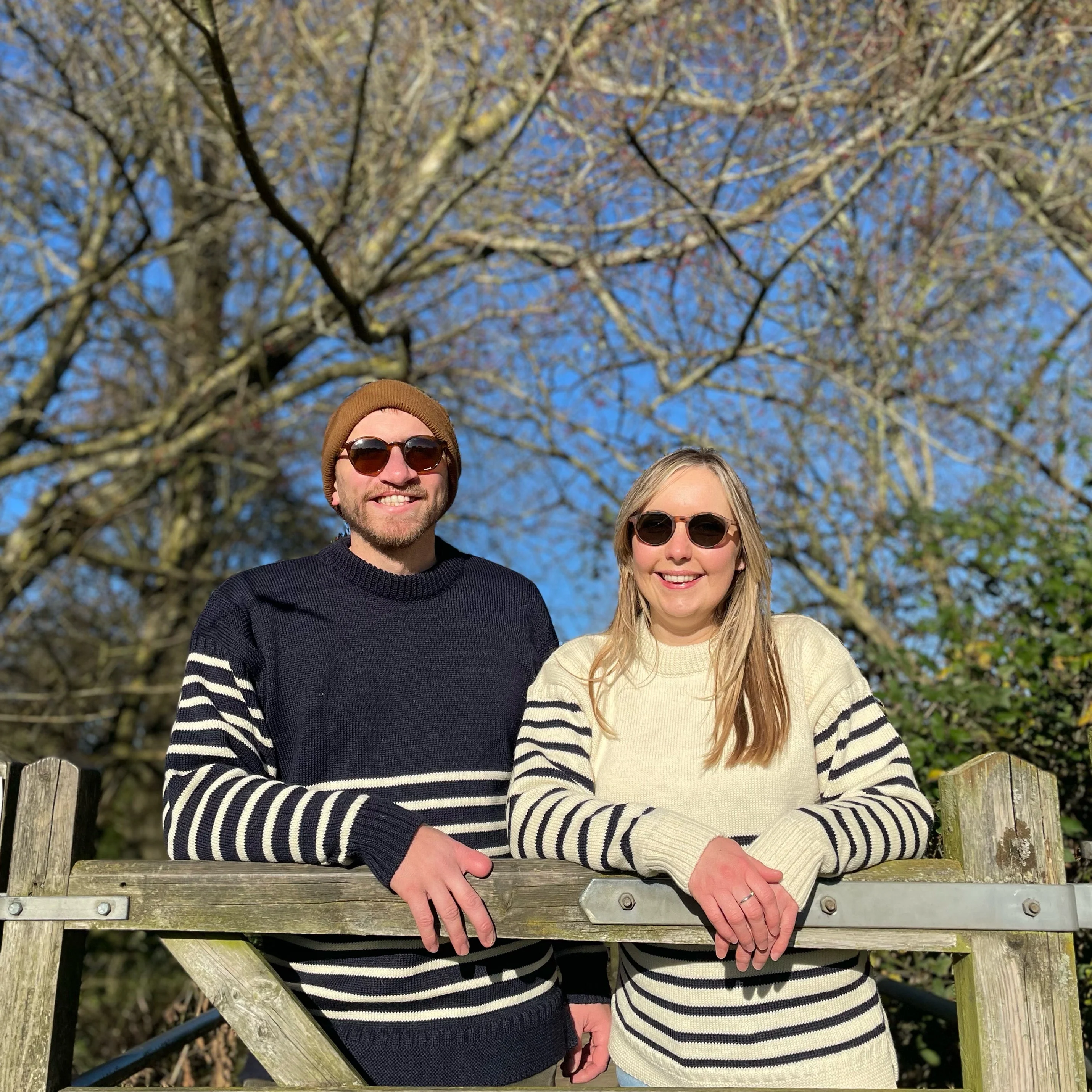 The Greylake - Breton Striped Knitted Jumper - Navy with Cream Stripes - Image 5
