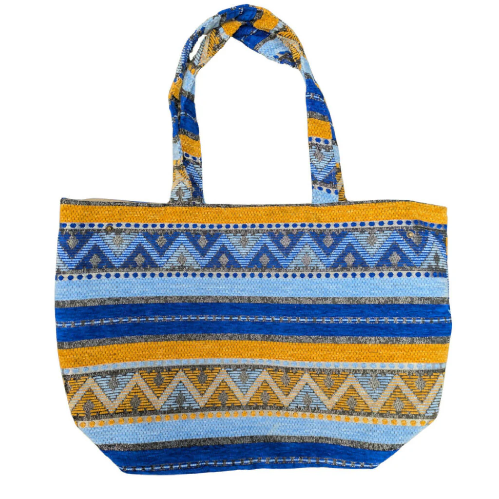 The Nador Large Expandable Fabric Tote in Blue and Yellow - Image 3