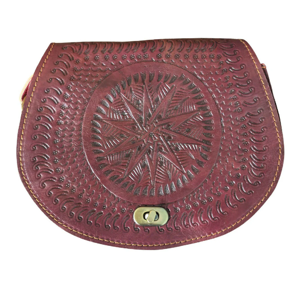The Temara Embossed Saddle Bag in Dark Red - Image 2