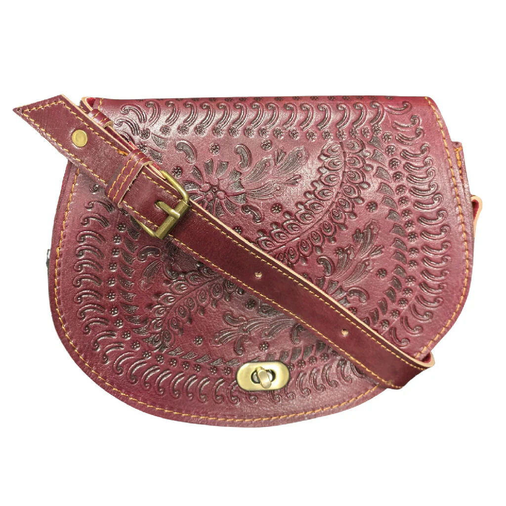 The Temara Embossed Saddle Bag in Dark Red - Image 4