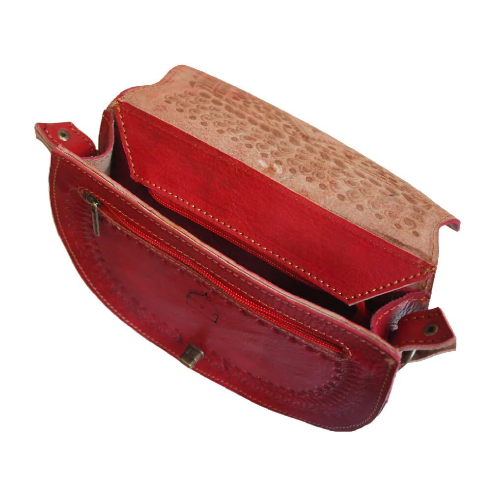 The Temara Embossed Saddle Bag in Red - Image 4