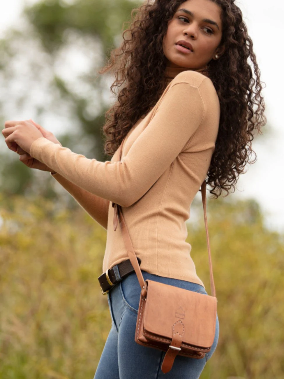 The Temara Square Saddle Bag in Tan - Image 2