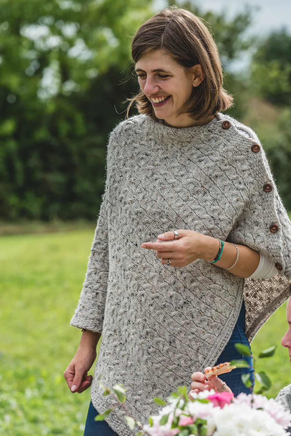 The Thorney - Two Way Knitted Poncho - Natural Mix - Image 2