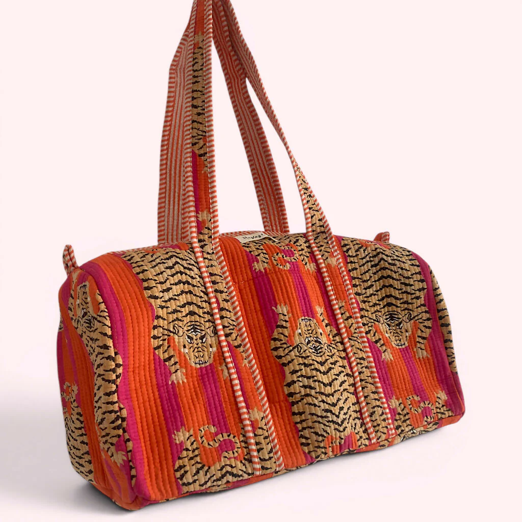 Tiger Print Weekend Duffle Print Bag in Bright Pink - Image 3