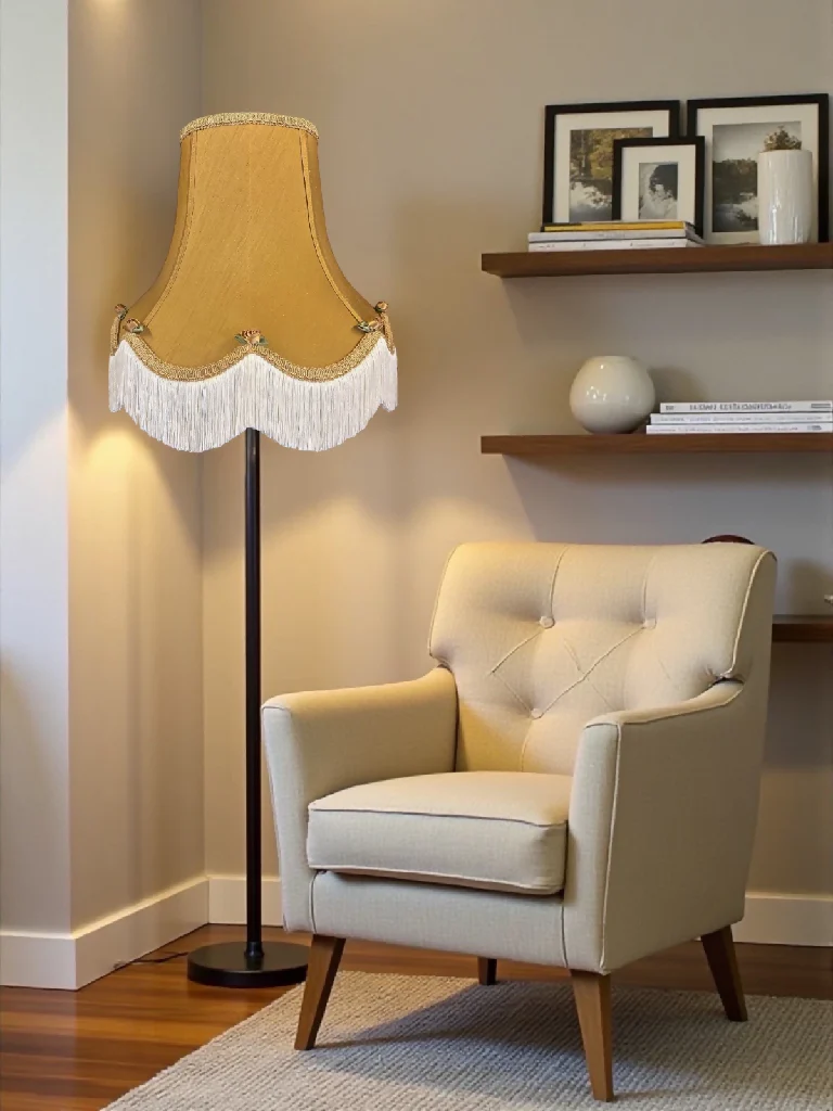 Traditional antique gold fabric lampshades with gold rose buds - Available in 8 sizes - Image 2
