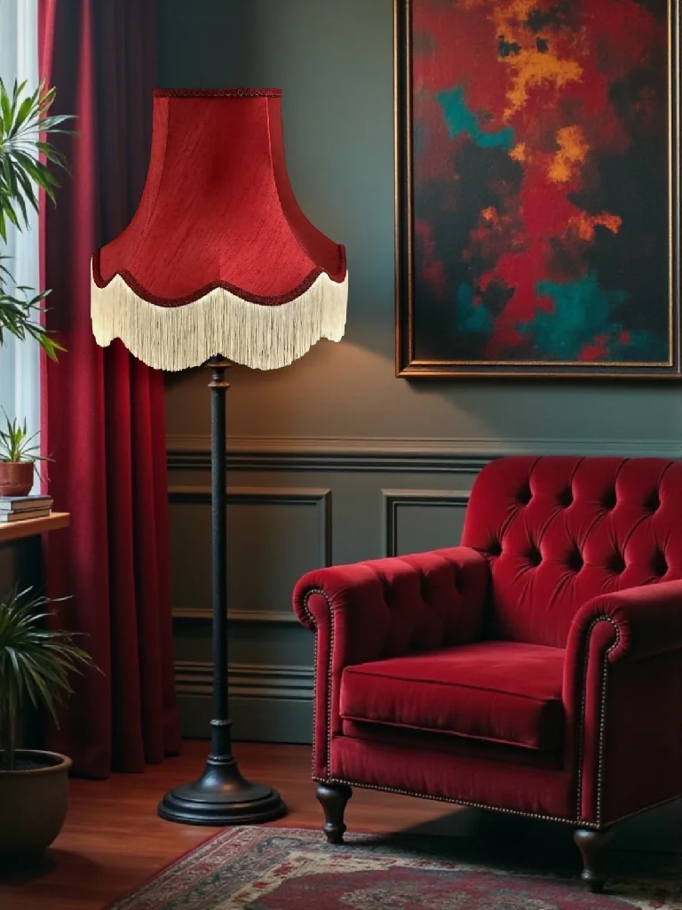 Traditional burgundy red fabric lampshades - Available in 8 sizes - Image 2