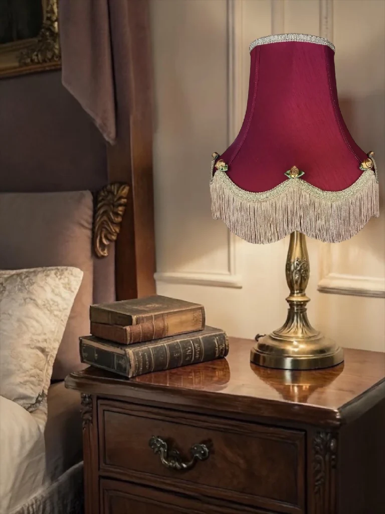 Traditional burgundy red fabric lampshades with gold rose buds - Available in 8 sizes - Image 2