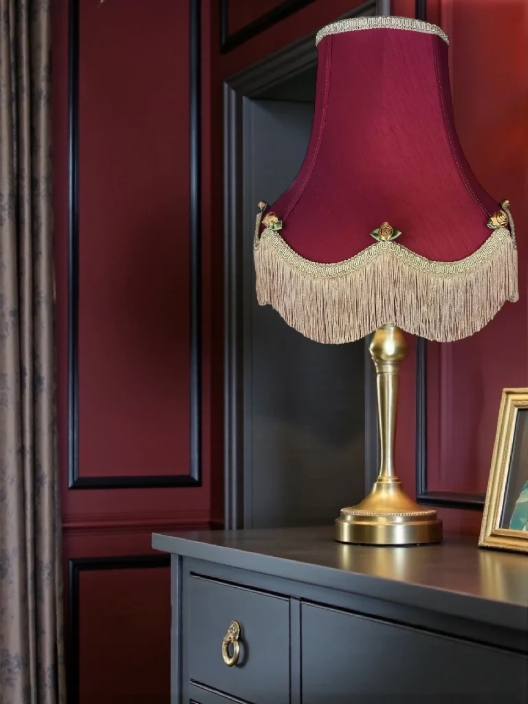 Traditional burgundy red fabric lampshades with gold rose buds - Available in 8 sizes - Image 4