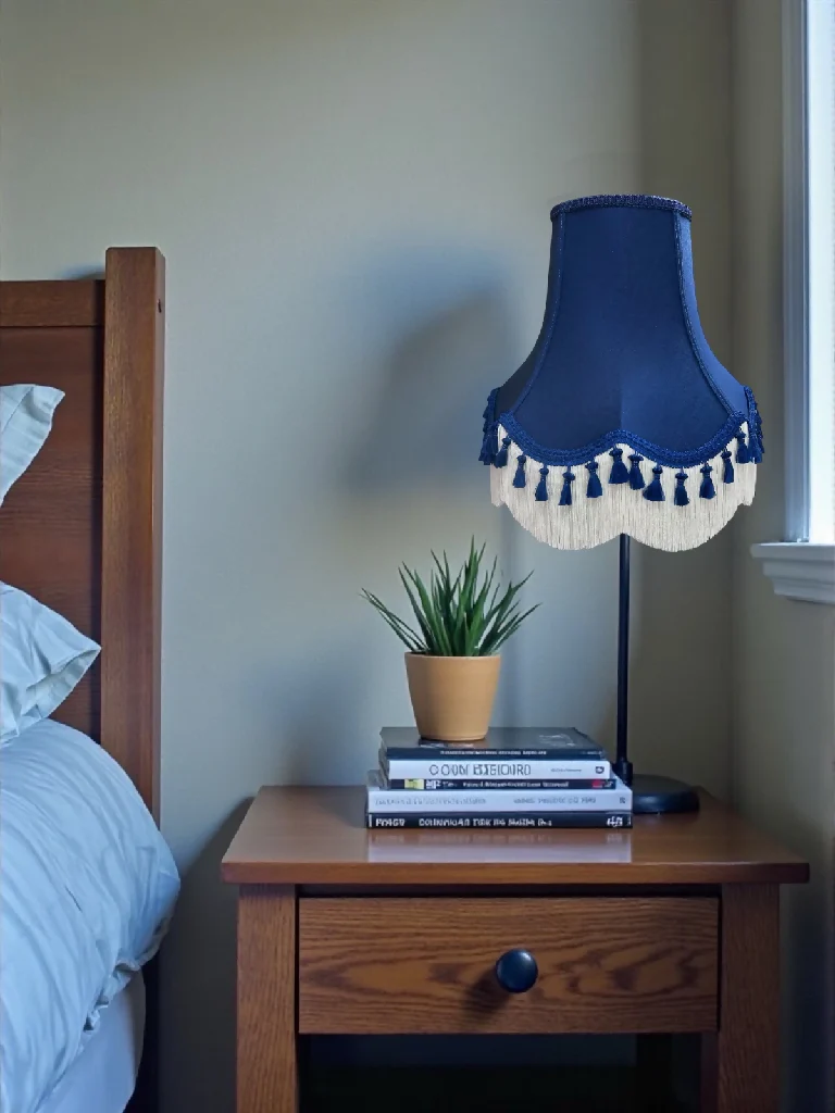 Traditional navy blue fabric lampshades with navy blue tassels - Available in 8 sizes - Image 4