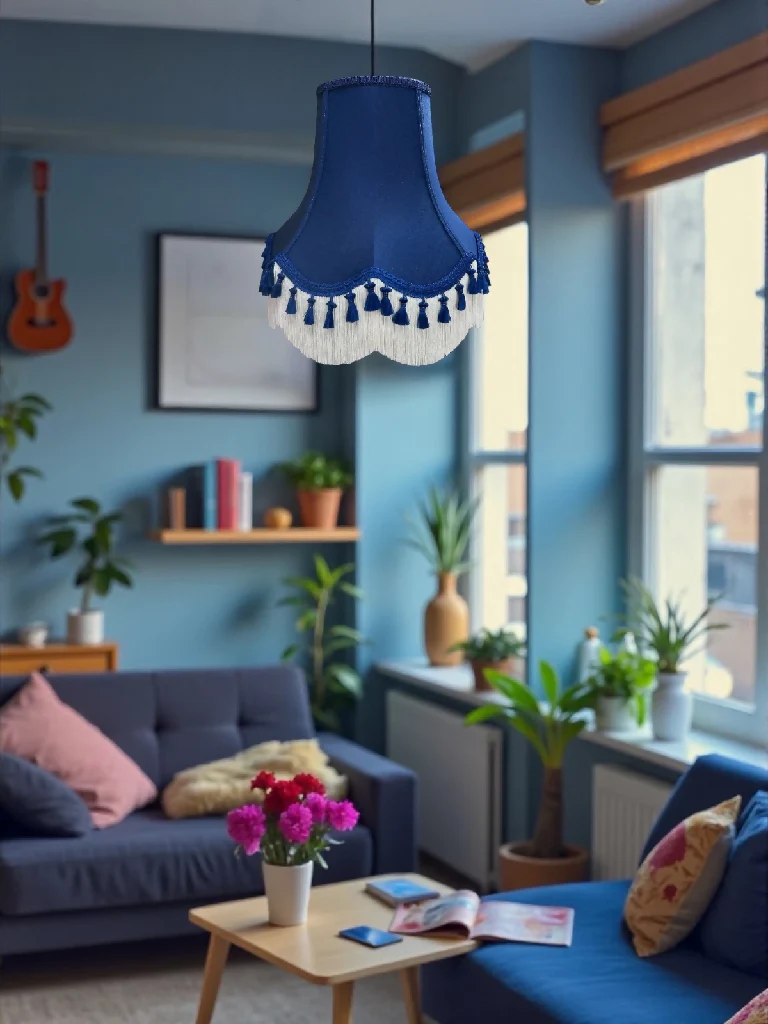 Traditional navy blue fabric lampshades with navy blue tassels - Available in 8 sizes - Image 5