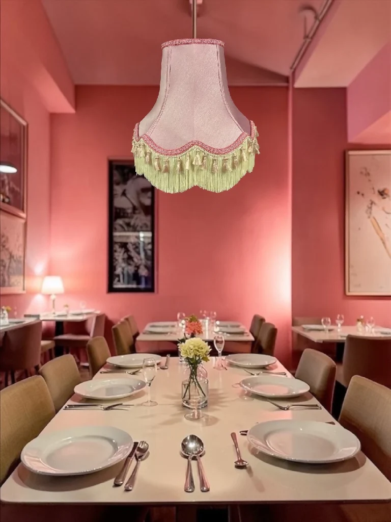 Traditional rose pink fabric lampshades with light pink tassels - Available in 8 sizes - Image 4