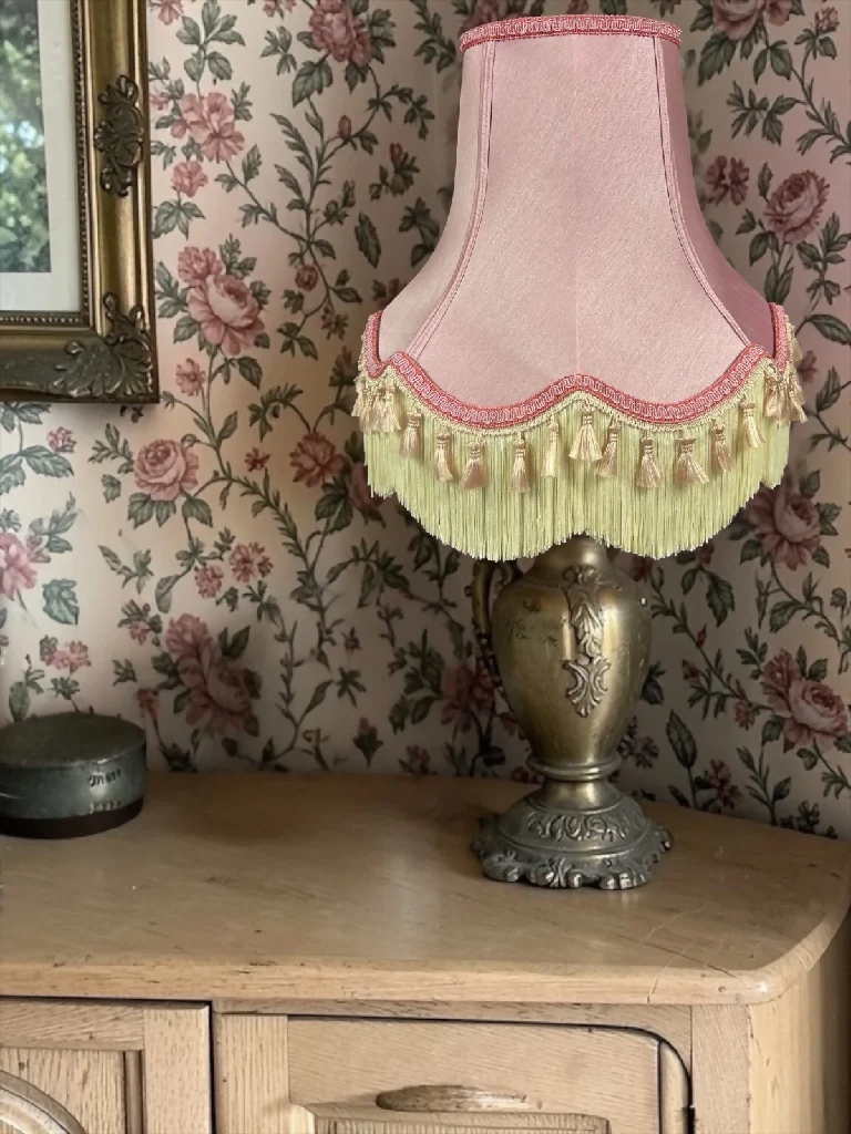 Traditional rose pink fabric lampshades with light pink tassels - Available in 8 sizes - Image 5