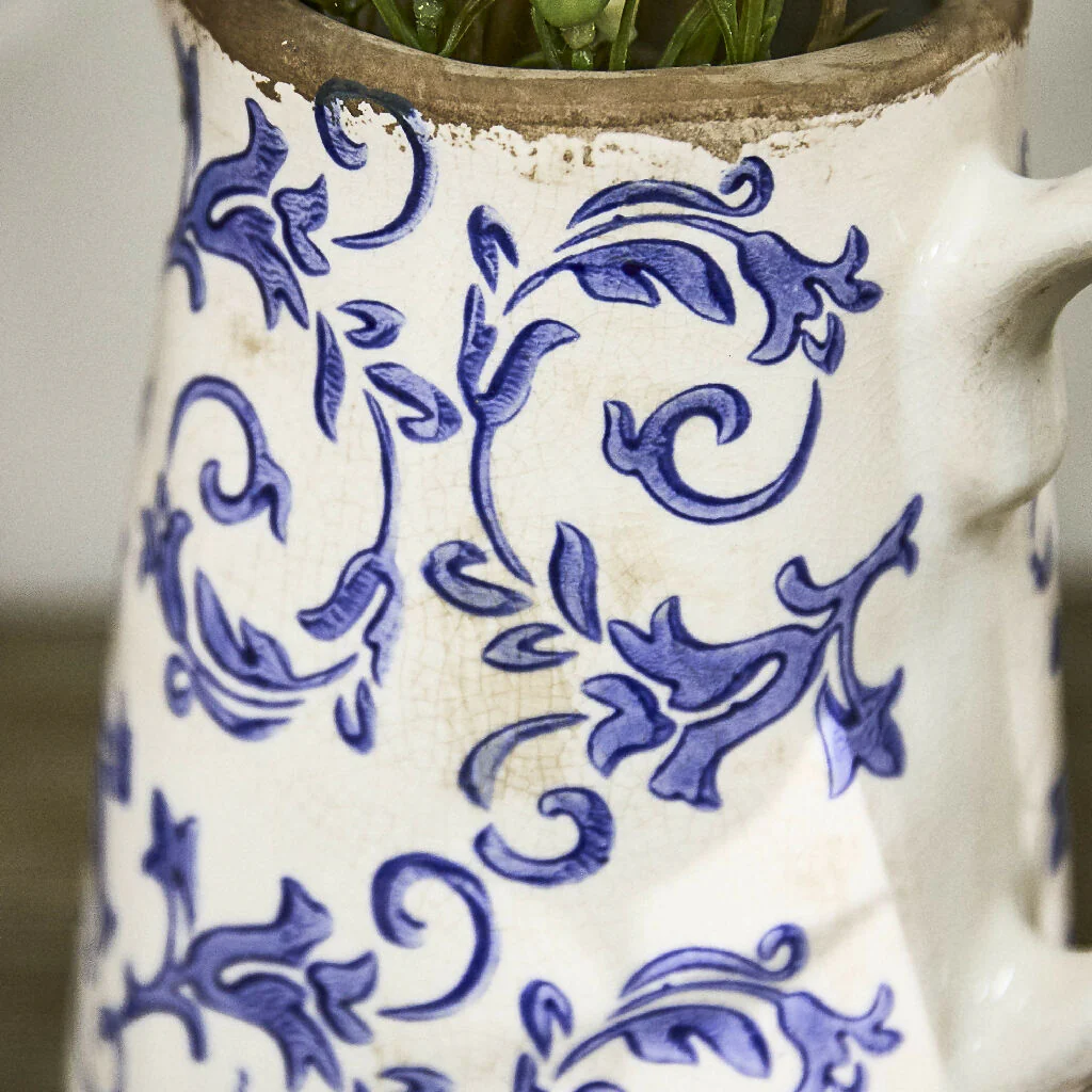 Traditional Solene Blue Botanical Pitcher Jug Decorative Flower Pot Planter - Image 5