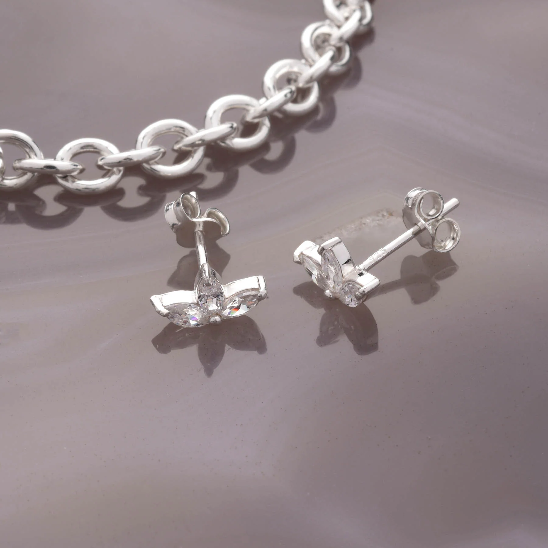 Trio Leaf Stud Earrings - Image 2