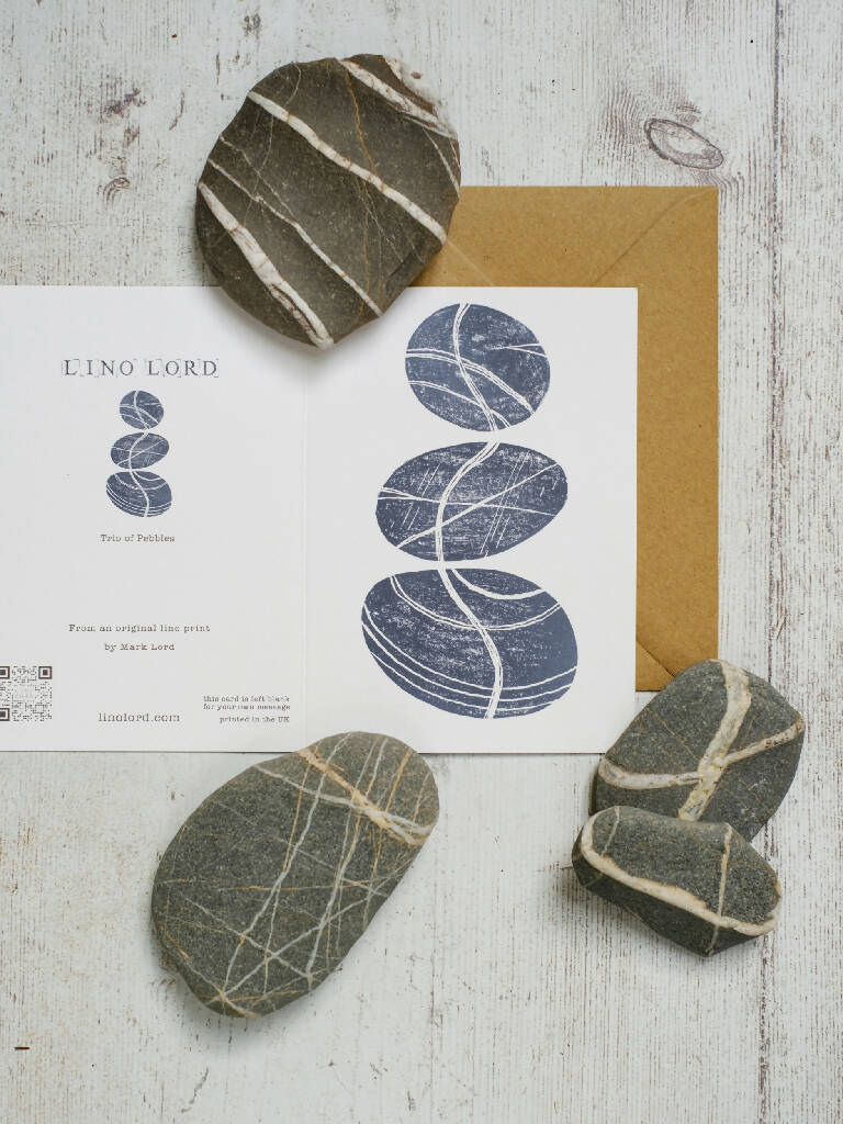Trio of Pebbles A6 Lino Print Greeting Card - Image 3