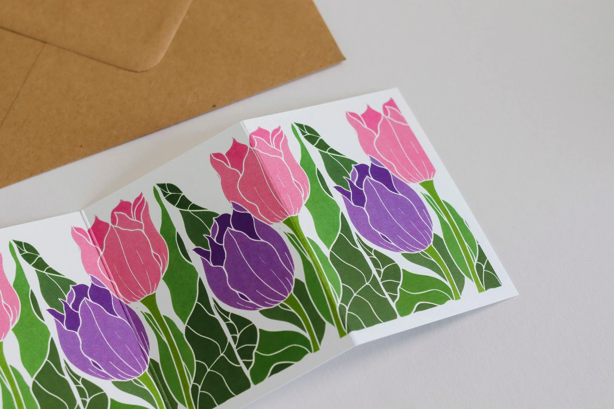 Tulips in the Border Garland Card | Single Card & Envelope - Image 4
