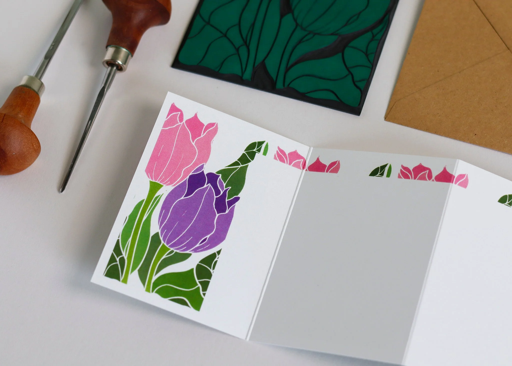 Tulips in the Border Garland Card | Single Card & Envelope - Image 6