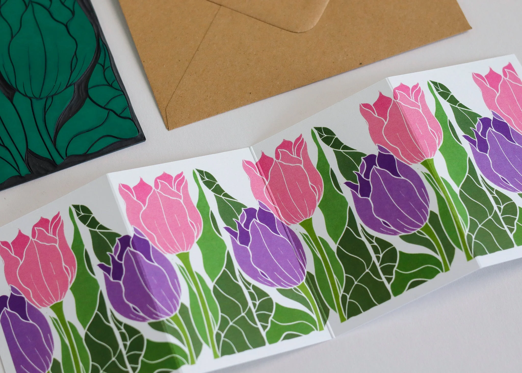 Tulips in the Border Garland Card | Single Card & Envelope - Image 7