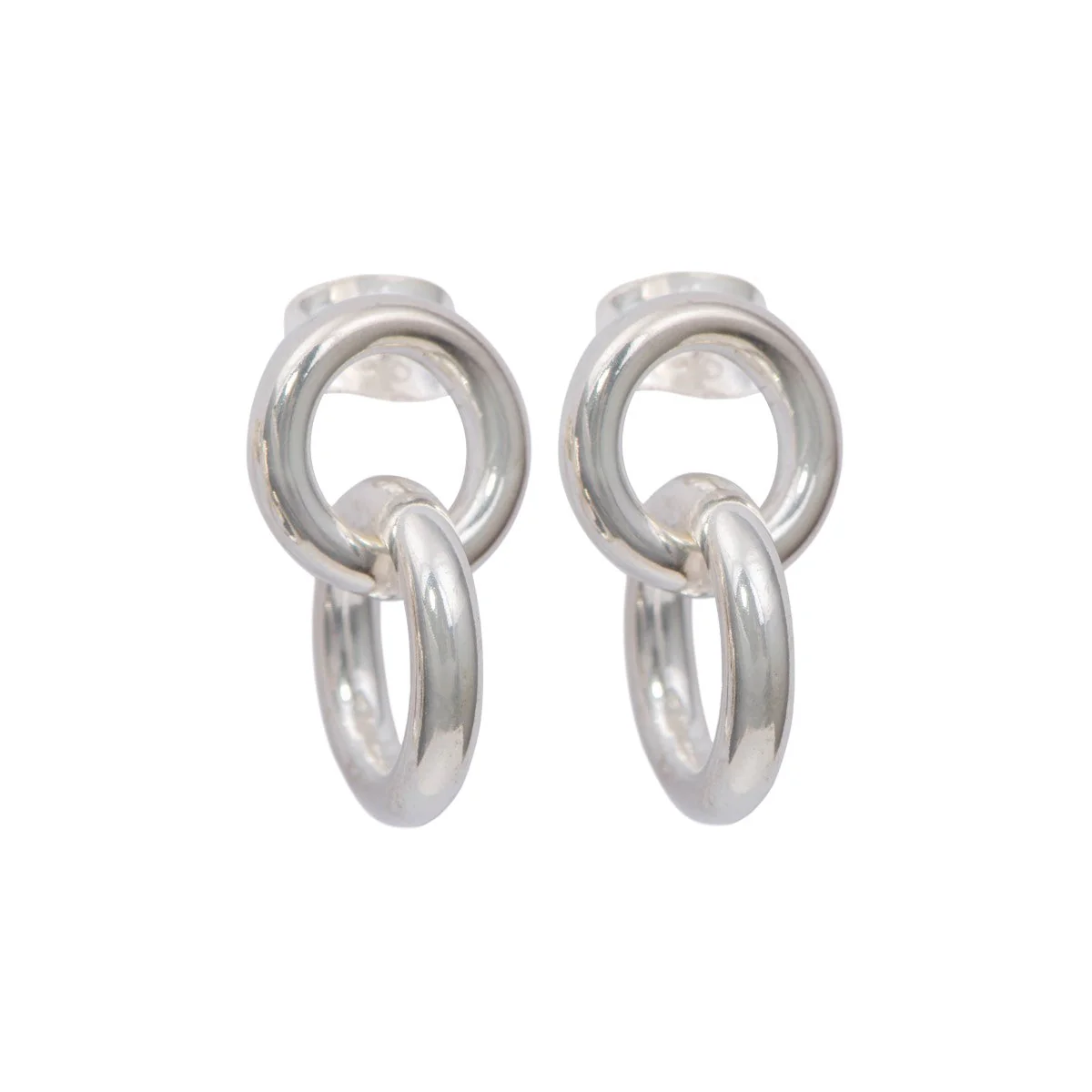 Two Small Interlinked Hoop Sterling Silver Stud Earrings - Image 2