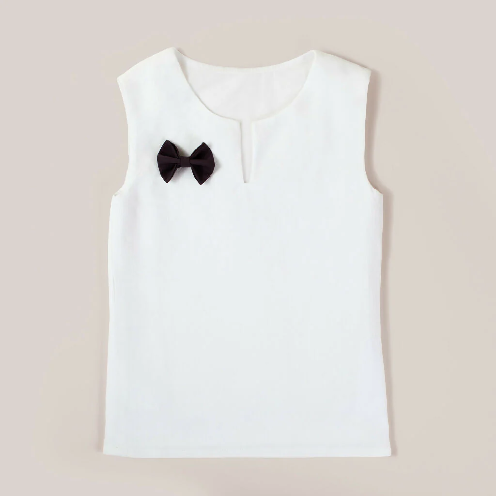 V-neck Girls Top with Black Ribbon Detail - Image 4