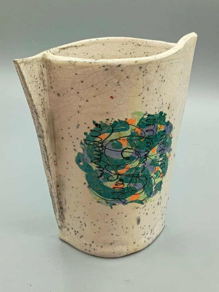 Verdant Whirl – Abstract Raku Vase - Handmade Raku Pottery - Image 2