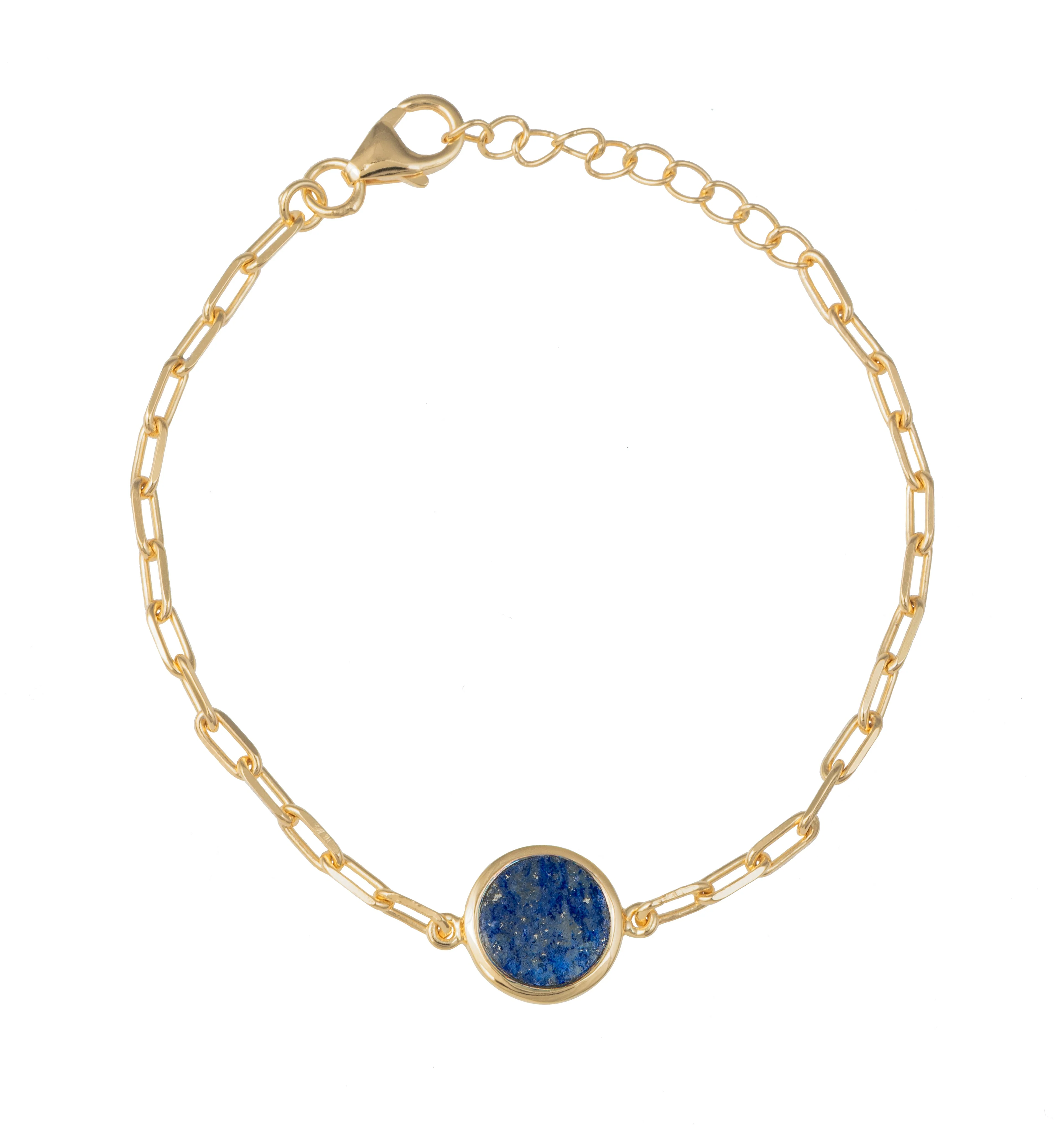 Vermeil Gold Paperclip Link Chain Adjustable Bracelet with Round Lapis Lazuli Gemstone - Image 2