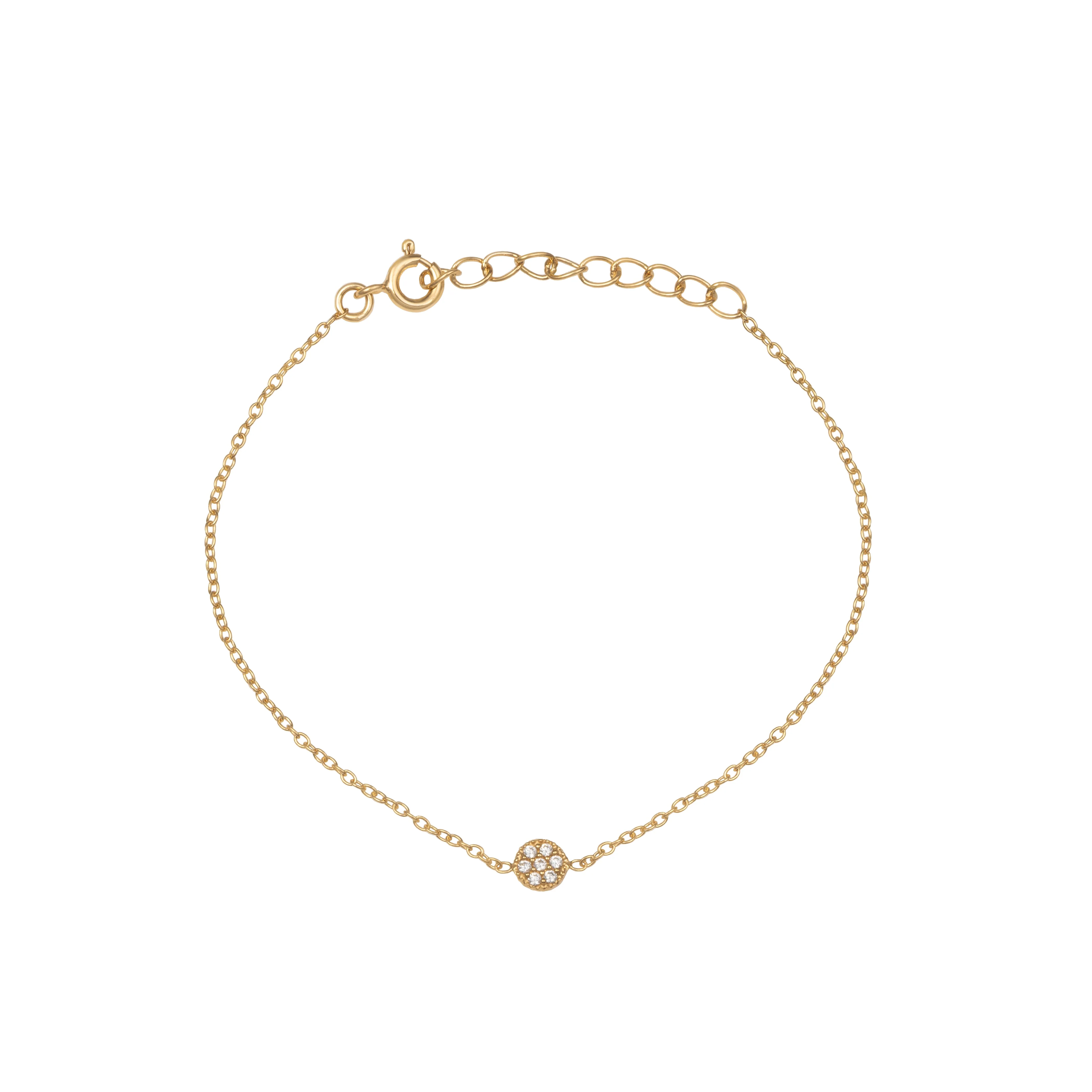 Vermeil Gold Small Cubic Zirconia Disc Bracelet on a Delicate Adjustable Chain - Image 2