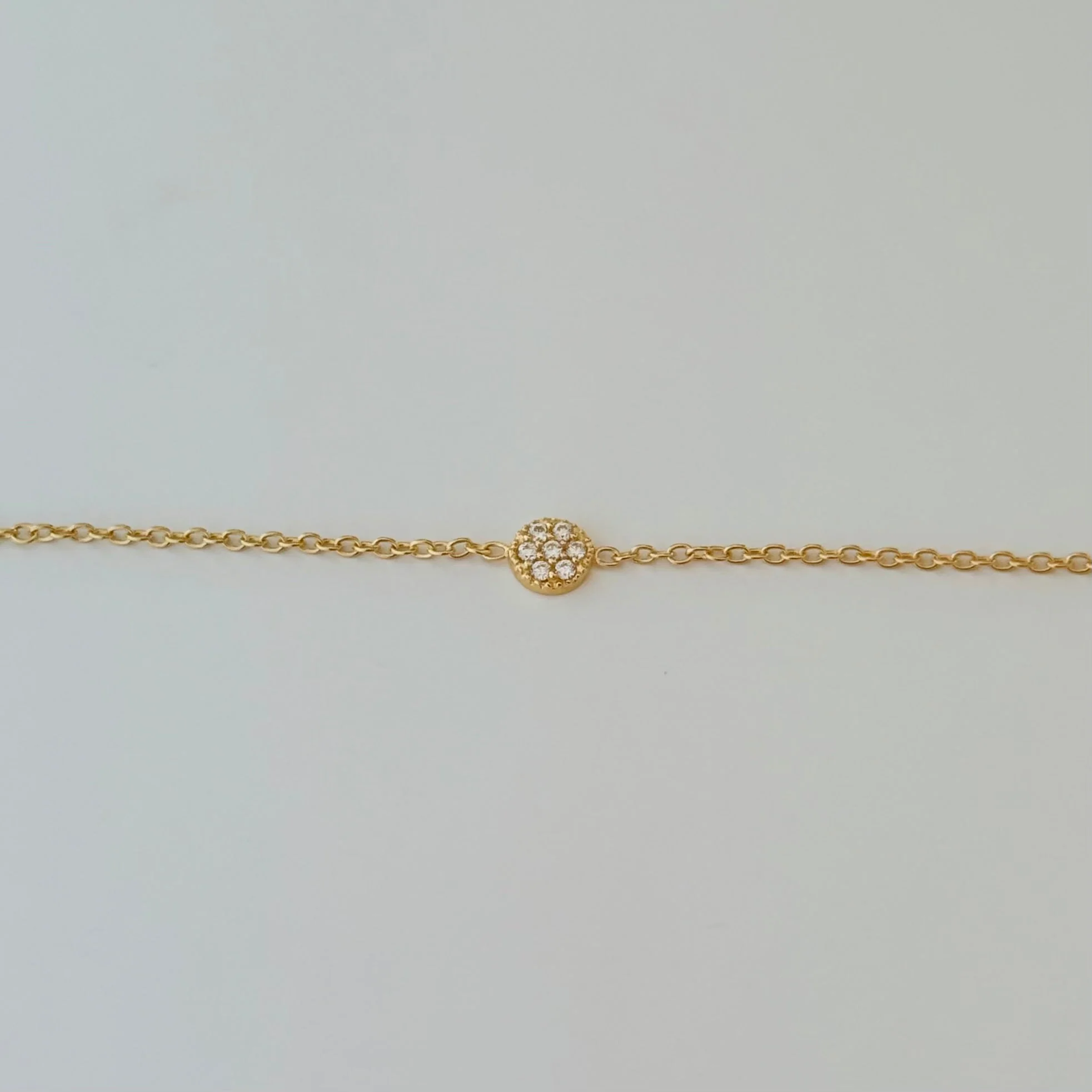 Vermeil Gold Small Cubic Zirconia Disc Bracelet on a Delicate Adjustable Chain - Image 4