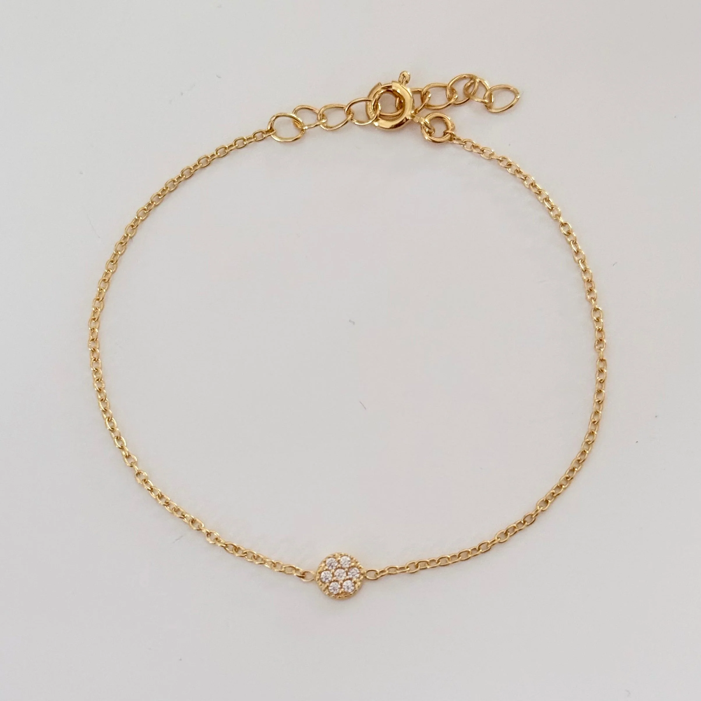Vermeil Gold Small Cubic Zirconia Disc Bracelet on a Delicate Adjustable Chain - Image 5