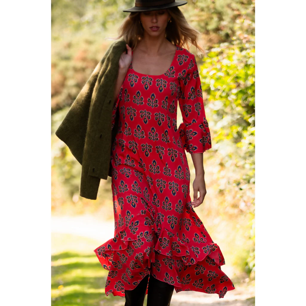 Victoria Midi Dress in Orange Thistle - Image 2