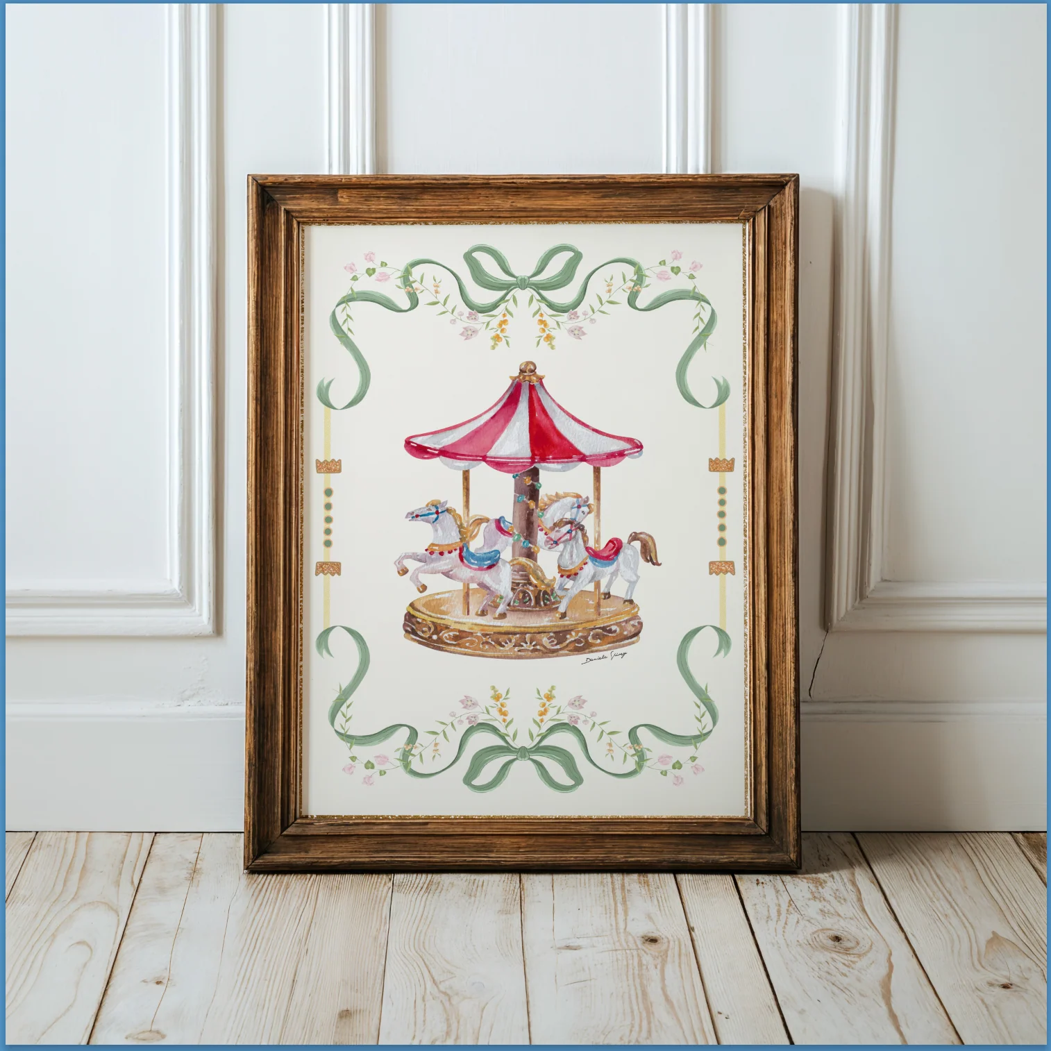 Vintage Carousel Illustration Merry-go-round Artwork - Image 3