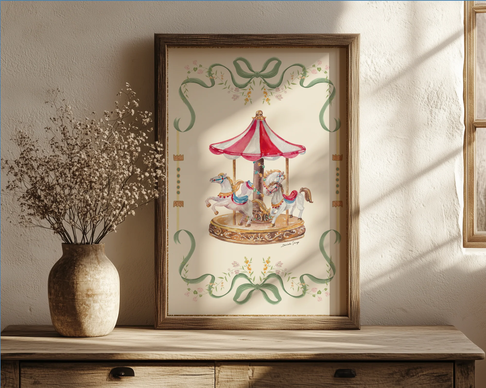Vintage Carousel Illustration Merry-go-round Artwork - Image 4