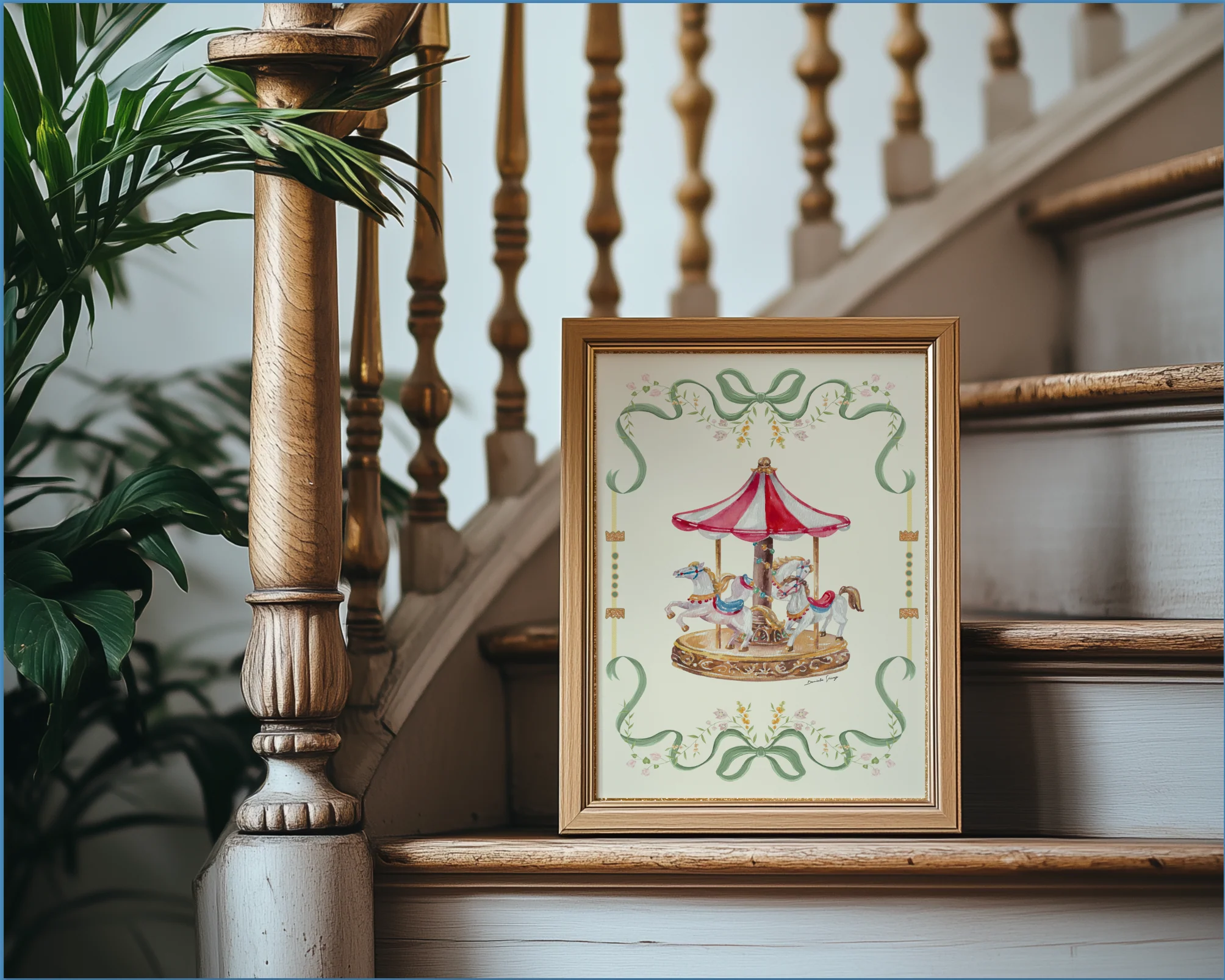 Vintage Carousel Illustration Merry-go-round Artwork - Image 5