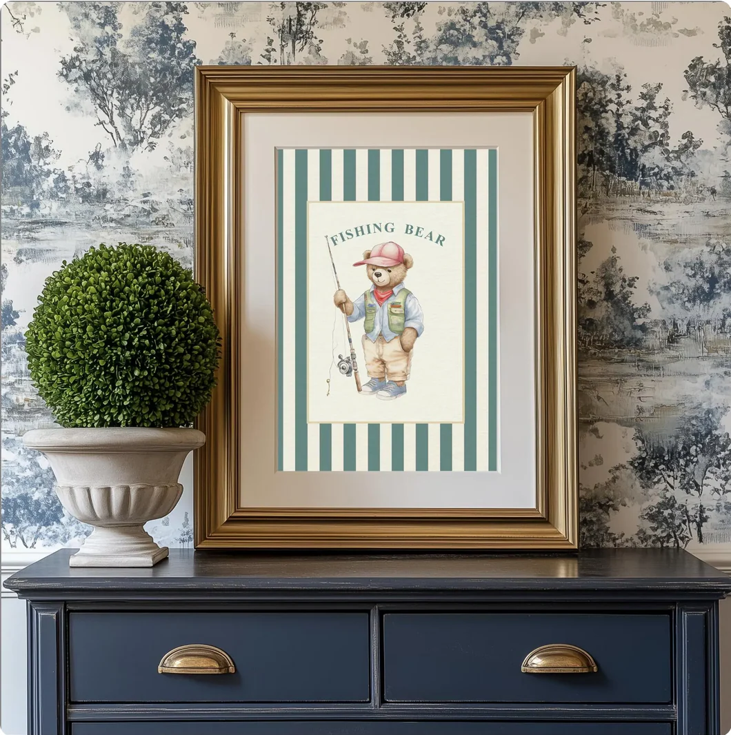 Vintage Striped Bear Artwork Fishermen Bear Print - Image 4