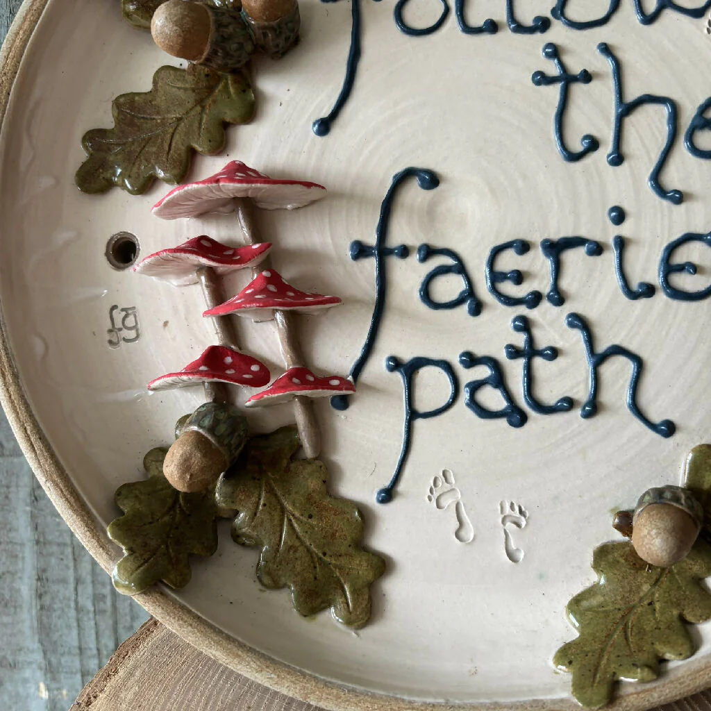 Wall plaque 'follow the faerie path' hand thrown stoneware pottery - Image 2