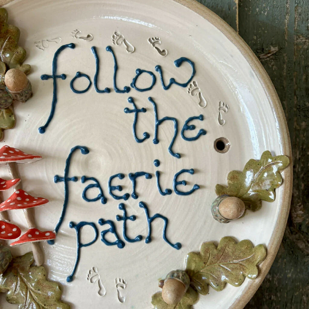 Wall plaque 'follow the faerie path' hand thrown stoneware pottery - Image 3