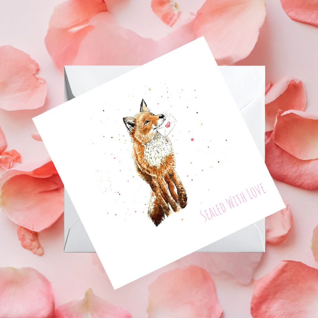 Watercolour Fox Love Card – Wildlife Greeting Card - Image 2