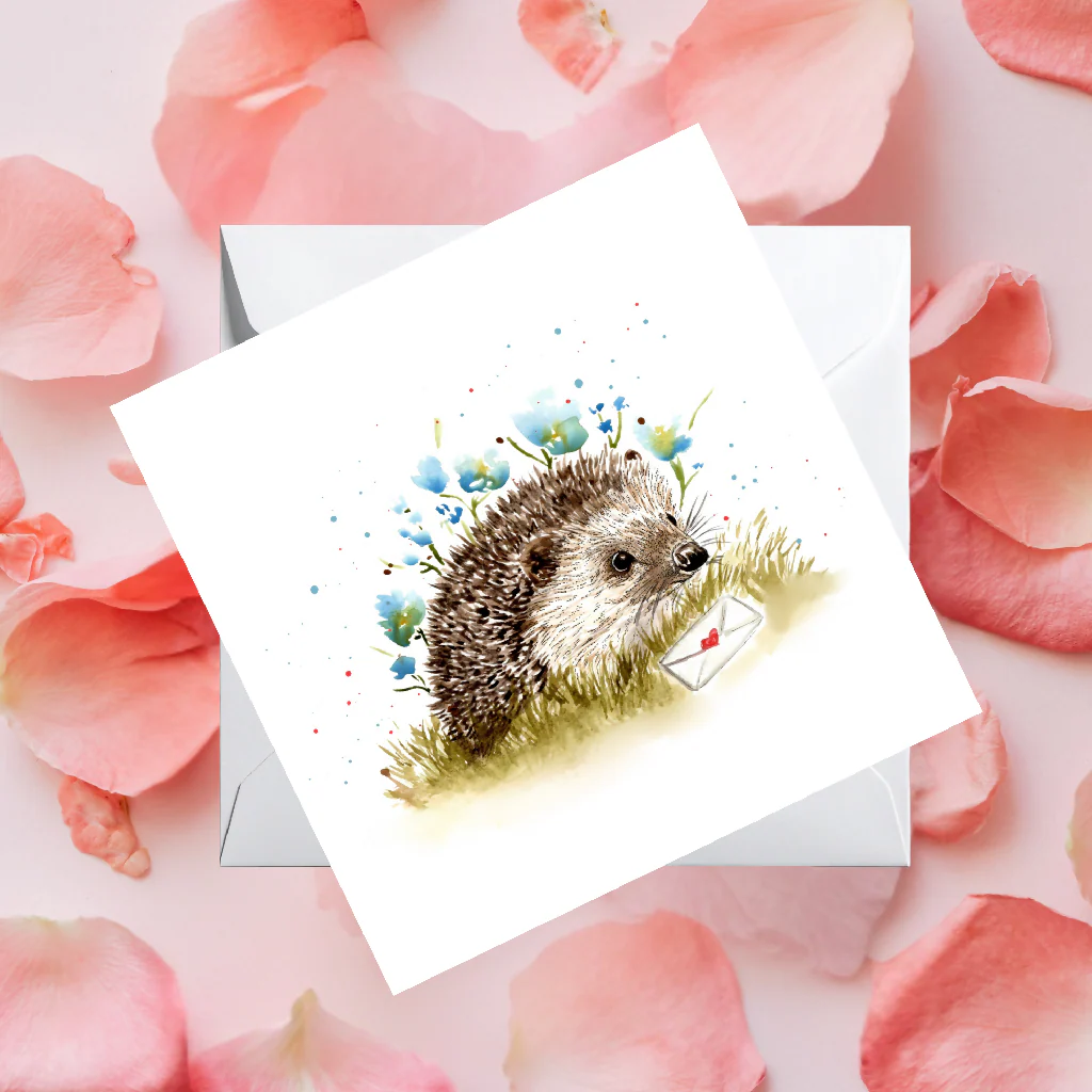 Watercolour Hedgehog Love Card – Wildlife Greeting Card