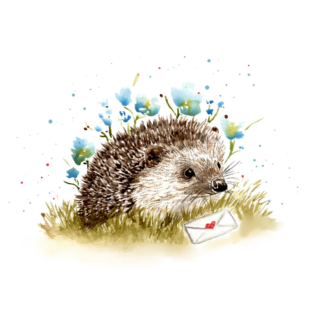 Watercolour Hedgehog Love Card – Wildlife Greeting Card - Image 2