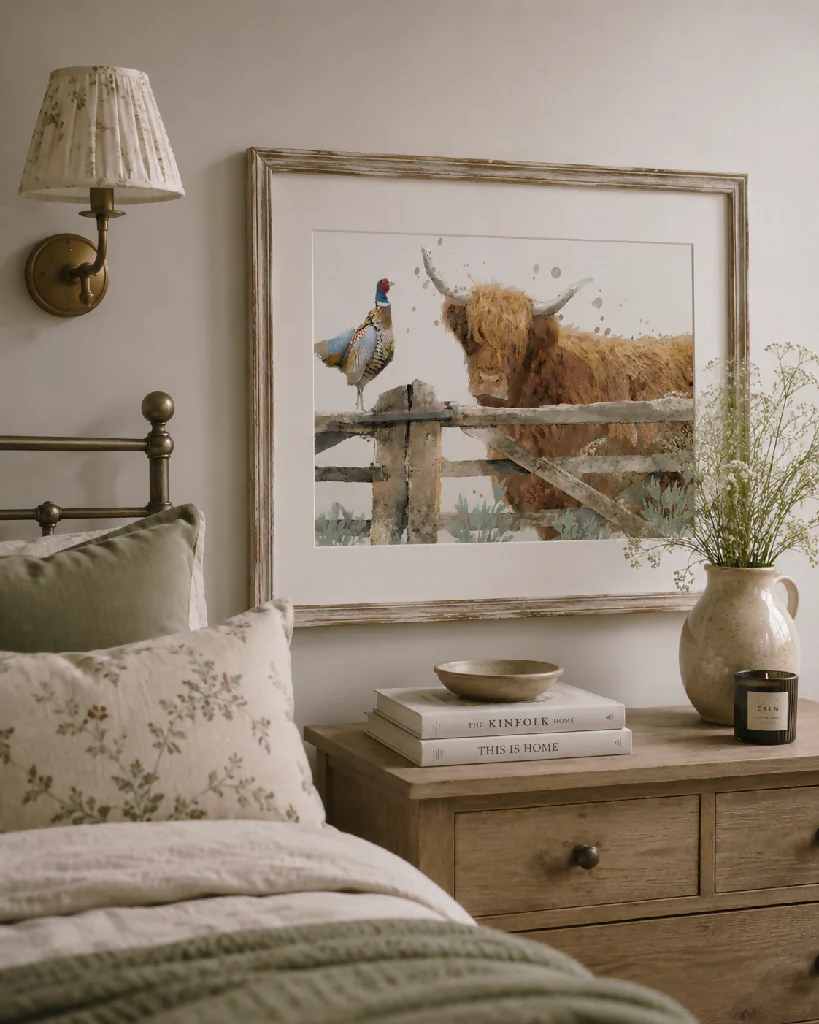 Watercolour Highland Cow & Pheasant Print - Image 3