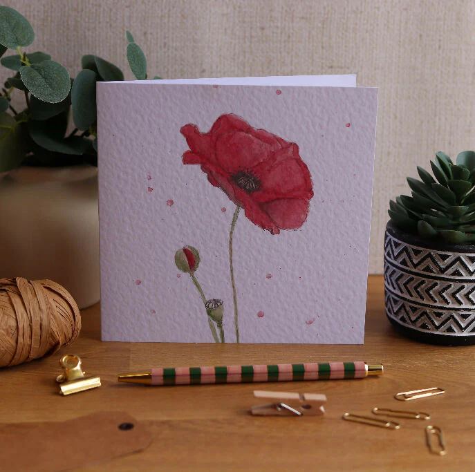 Watercolour Poppy Greeting Card - Image 3