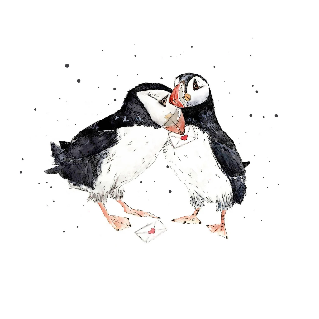 Watercolour Puffin Love Card – Wildlife Greeting Card - Image 2