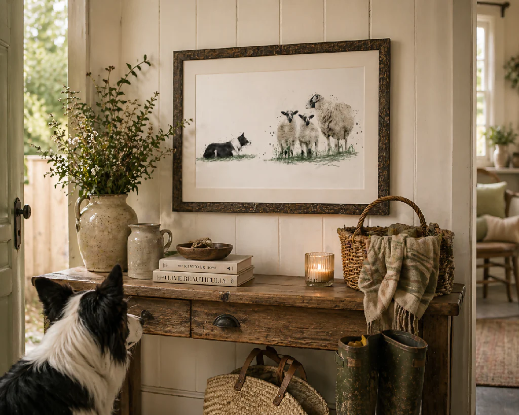 Watercolour Sheep Dog & Sheep Print - Image 3
