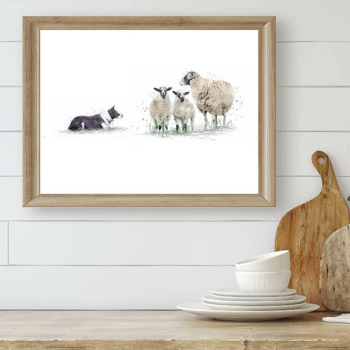 Watercolour Sheep Dog & Sheep Print - Image 4