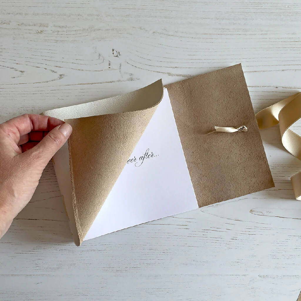 Wedding Guest Book: White Leather with Silk Ribbon, A6 square - Image 2