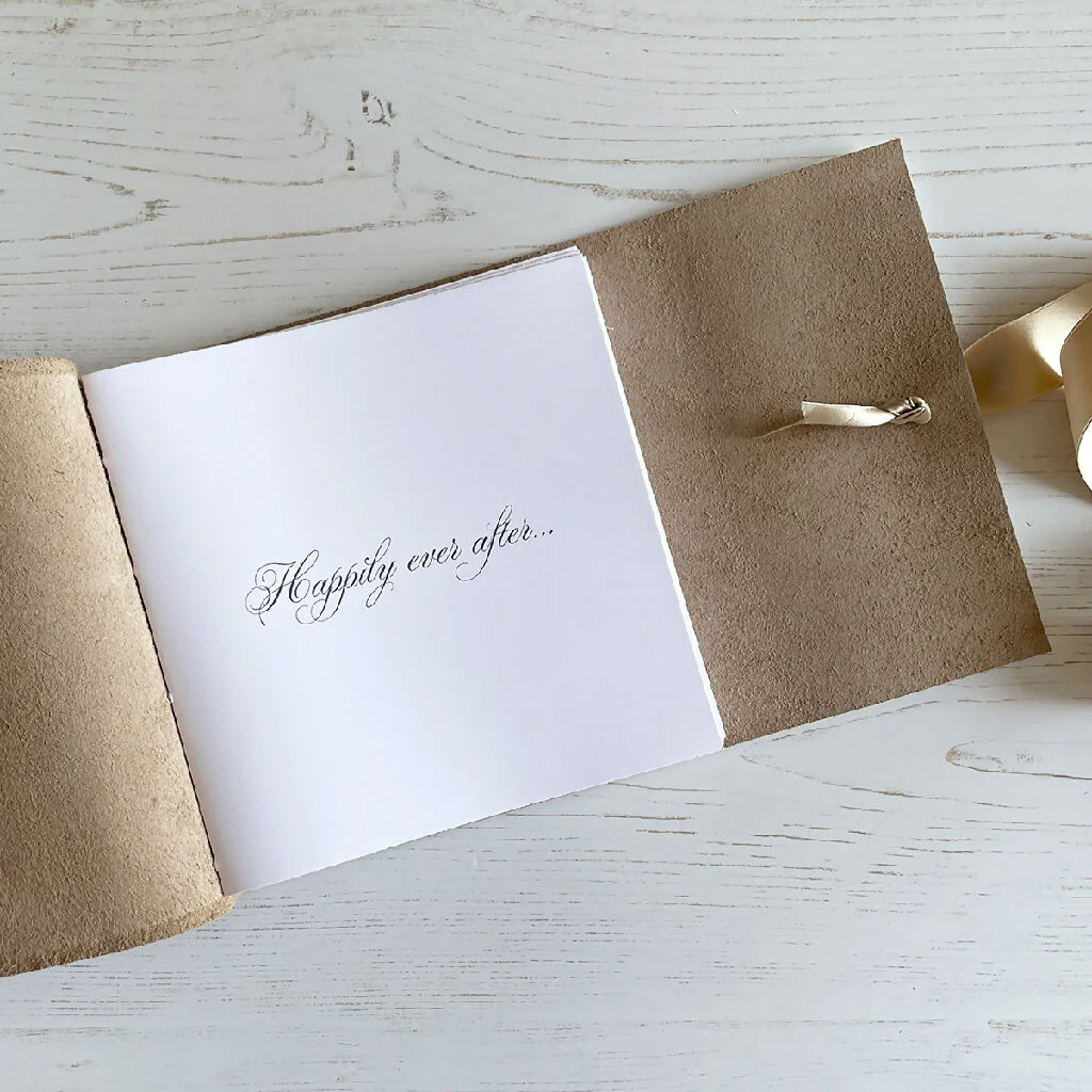 Wedding Guest Book: White Leather with Silk Ribbon, A6 square - Image 3