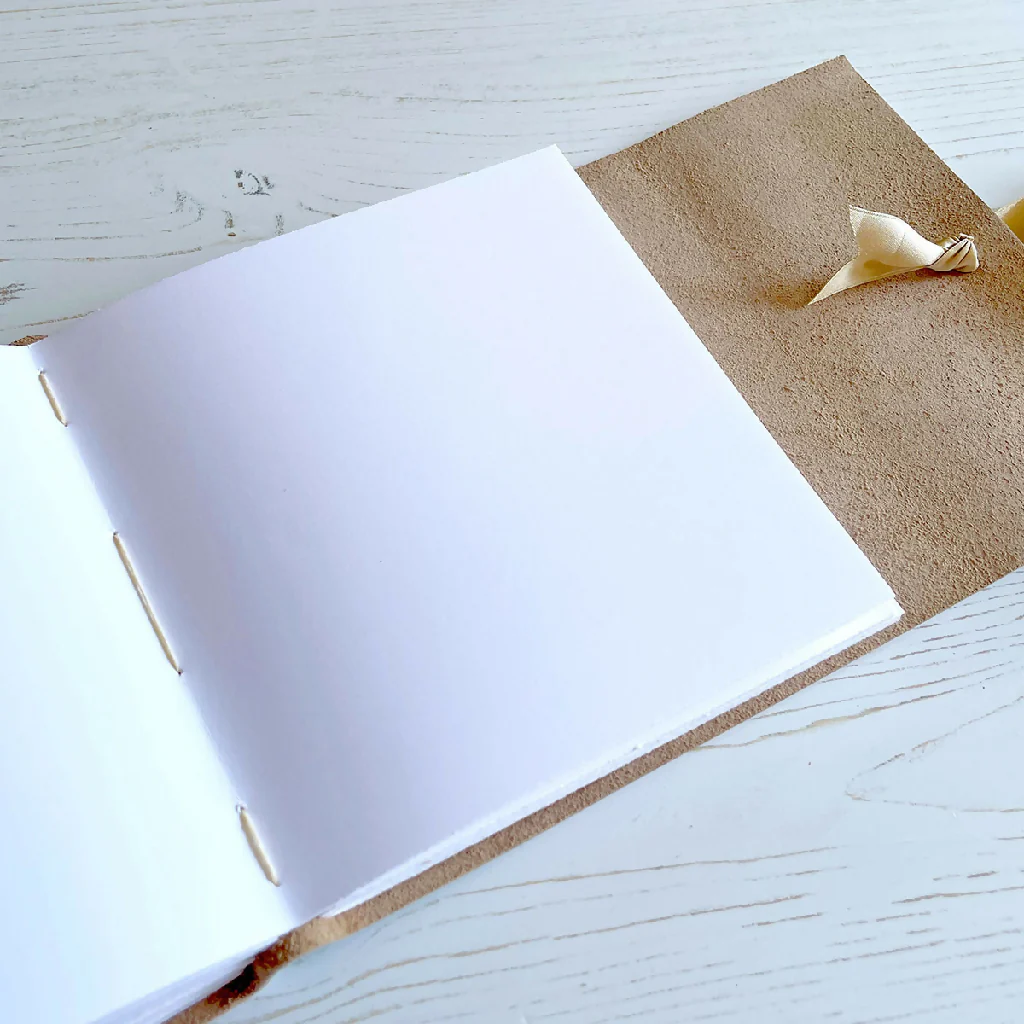Wedding Guest Book: White Leather with Silk Ribbon, A6 square - Image 4