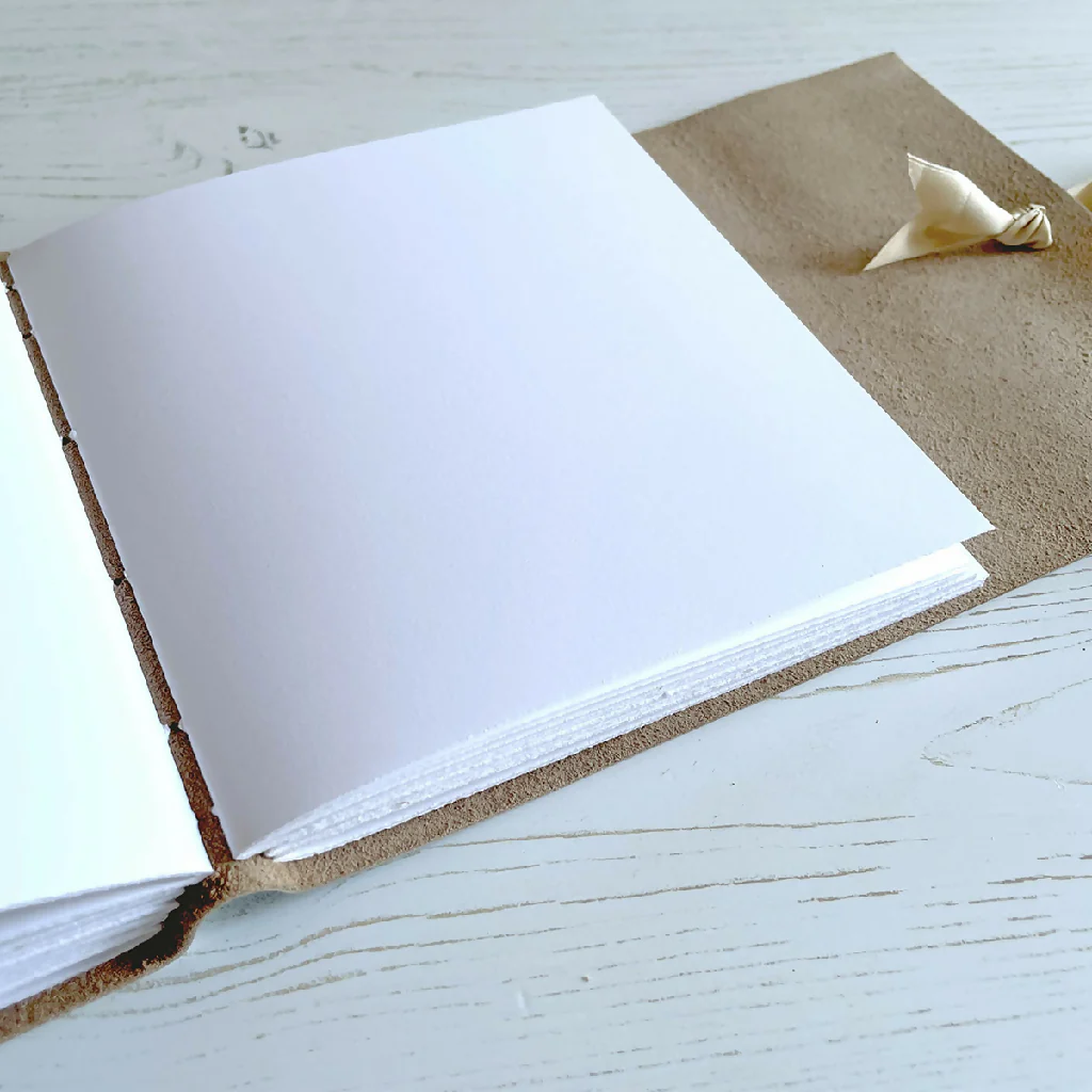 Wedding Guest Book: White Leather with Silk Ribbon, A6 square - Image 5